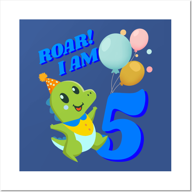 5th Birthday Child Kid Dino Dinosaur ROAR Wall Art by Little Treasures